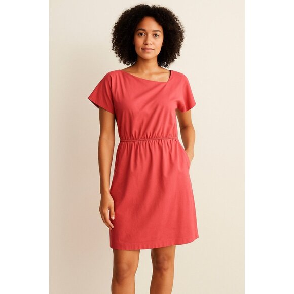 GAP Salmon Pink Tencel Cotton Dress – Asymmetric Neckline, Pockets, Size 6 - Picture 1 of 9